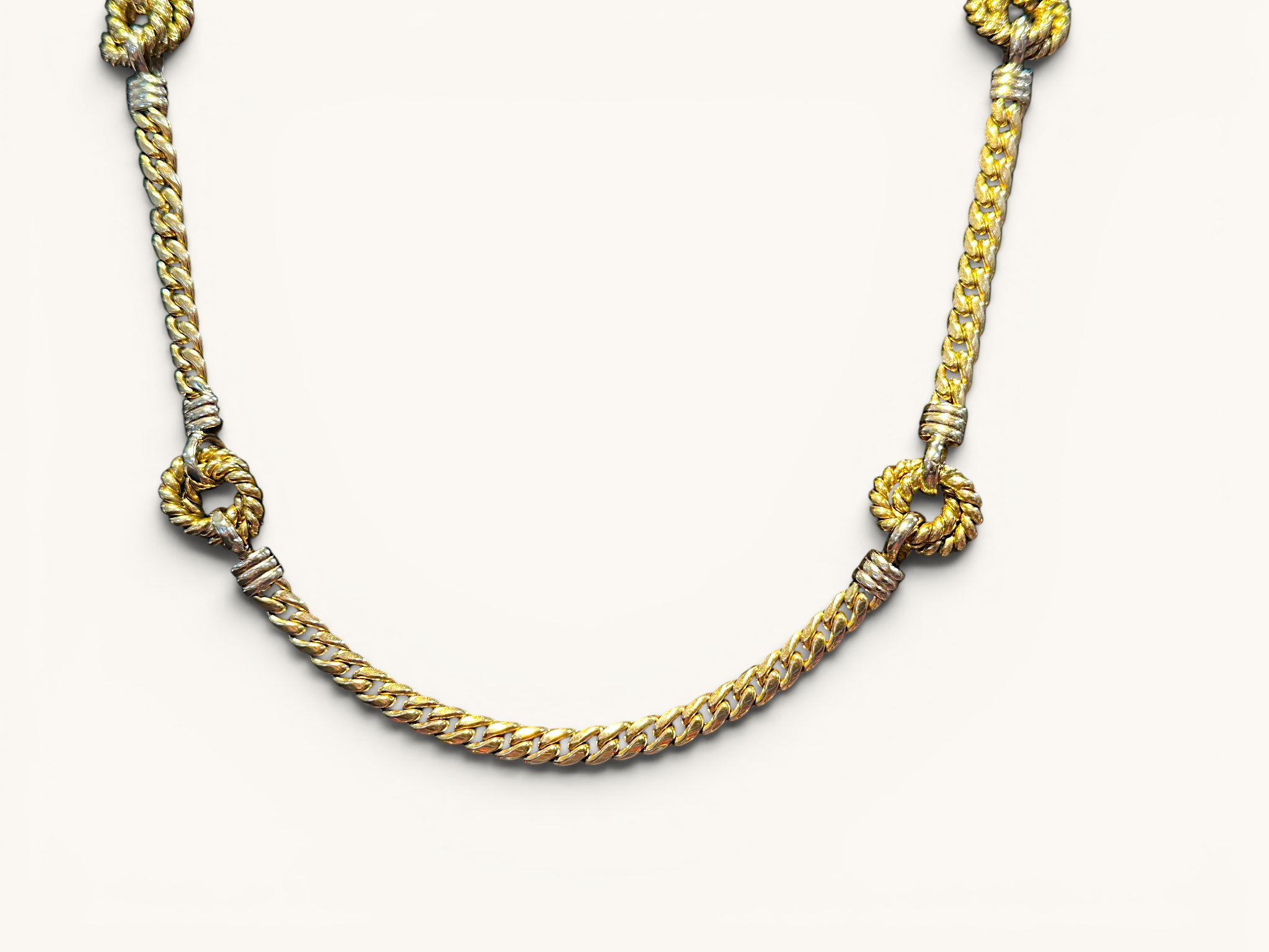Italian 14K Two-Tone Cuban Link & Ring Station Necklace 2